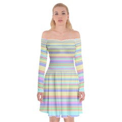 All Ratios Color Rainbow Pink Yellow Blue Green Off Shoulder Skater Dress