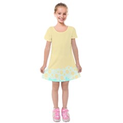 Bubbles Yellow Blue White Polka Kids  Short Sleeve Velvet Dress by Mariart