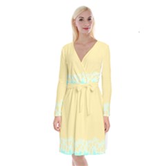 Bubbles Yellow Blue White Polka Long Sleeve Velvet Front Wrap Dress