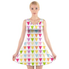 Bunting Triangle Color Rainbow V-Neck Sleeveless Skater Dress