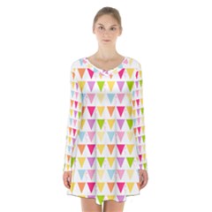 Bunting Triangle Color Rainbow Long Sleeve Velvet V-neck Dress