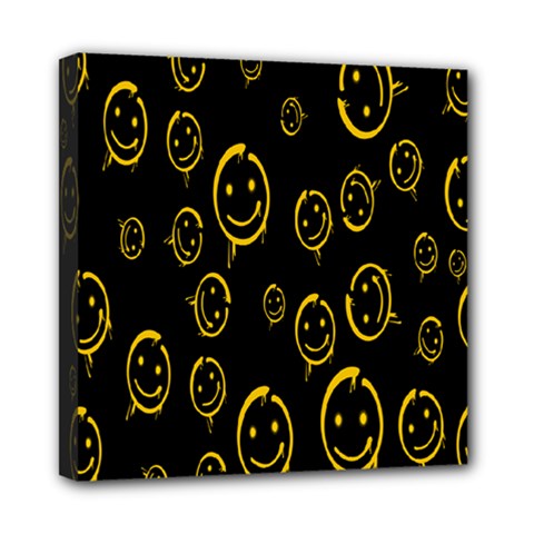 Face Smile Bored Mask Yellow Black Mini Canvas 8  X 8  by Mariart