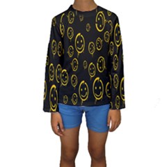 Face Smile Bored Mask Yellow Black Kids  Long Sleeve Swimwear by Mariart