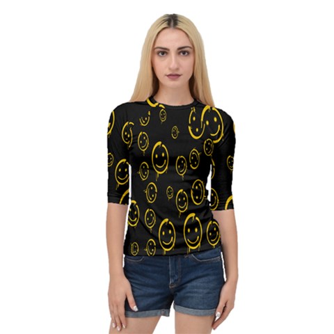 Face Smile Bored Mask Yellow Black Quarter Sleeve Tee by Mariart