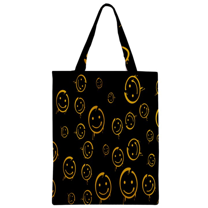 Face Smile Bored Mask Yellow Black Zipper Classic Tote Bag