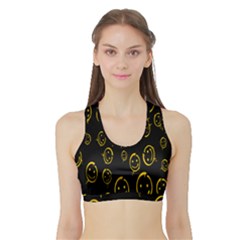 Face Smile Bored Mask Yellow Black Sports Bra With Border by Mariart