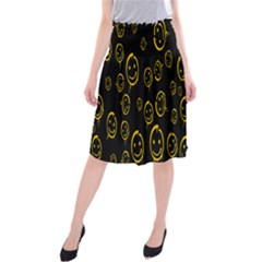 Face Smile Bored Mask Yellow Black Midi Beach Skirt by Mariart