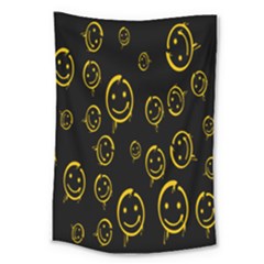 Face Smile Bored Mask Yellow Black Large Tapestry