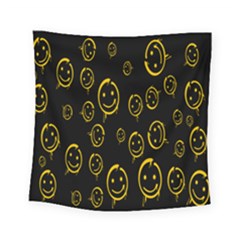 Face Smile Bored Mask Yellow Black Square Tapestry (small) by Mariart