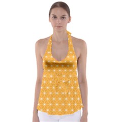 Yellow Stars Iso Line White Babydoll Tankini Top by Mariart