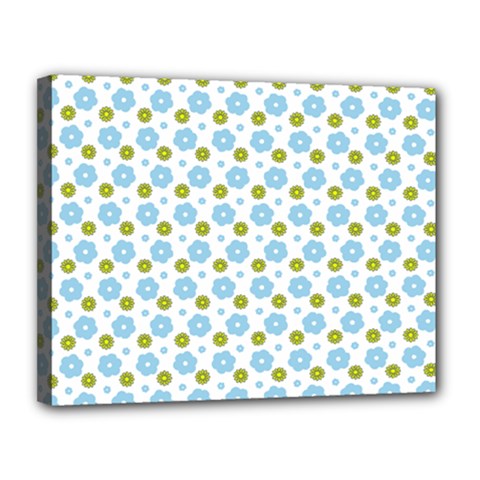 Blue Yellow Star Sunflower Flower Floral Canvas 14  X 11  by Mariart