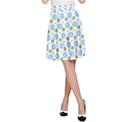 Blue Yellow Star Sunflower Flower Floral A-line Skirt by Mariart