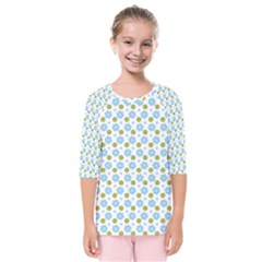 Blue Yellow Star Sunflower Flower Floral Kids  Quarter Sleeve Raglan Tee