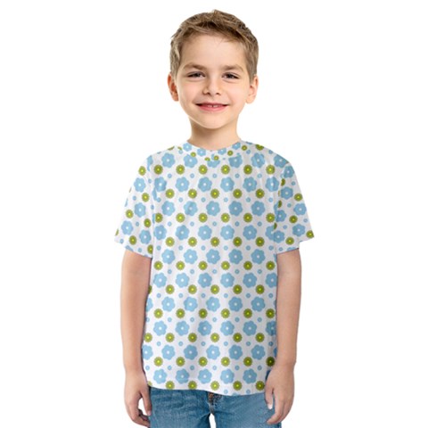 Blue Yellow Star Sunflower Flower Floral Kids  Sport Mesh Tee by Mariart