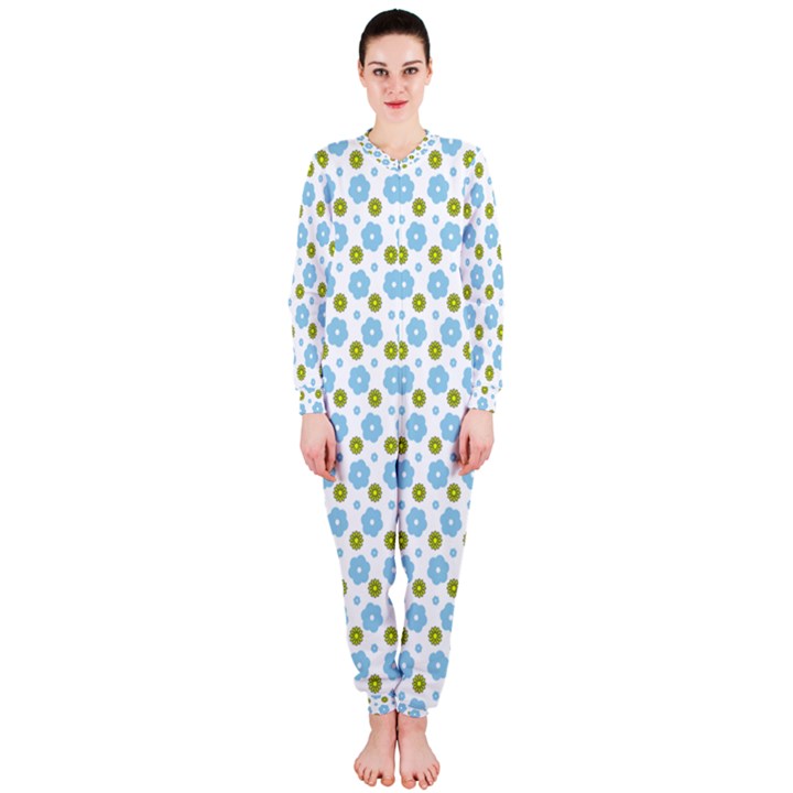 Blue Yellow Star Sunflower Flower Floral OnePiece Jumpsuit (Ladies) 