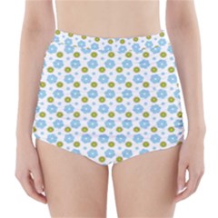 Blue Yellow Star Sunflower Flower Floral High-waisted Bikini Bottoms by Mariart