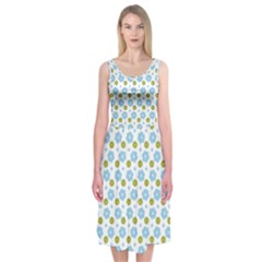 Blue Yellow Star Sunflower Flower Floral Midi Sleeveless Dress by Mariart