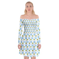 Blue Yellow Star Sunflower Flower Floral Off Shoulder Skater Dress