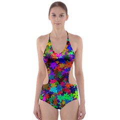 Flowersfloral Star Rainbow Cut-out One Piece Swimsuit by Mariart