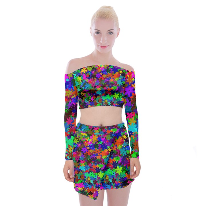 Flowersfloral Star Rainbow Off Shoulder Top with Skirt Set