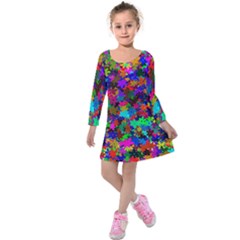 Flowersfloral Star Rainbow Kids  Long Sleeve Velvet Dress by Mariart