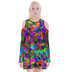 Flowersfloral Star Rainbow Velvet Long Sleeve Shoulder Cutout Dress by Mariart