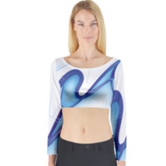 Glittering Abstract Lines Blue Wave Chefron Long Sleeve Crop Top by Mariart