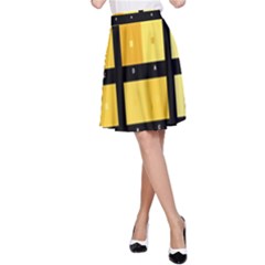 Horizontal Color Scheme Plaid Black Yellow A-line Skirt by Mariart