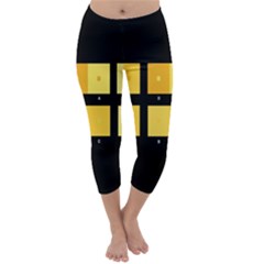 Horizontal Color Scheme Plaid Black Yellow Capri Winter Leggings 