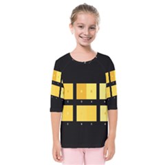 Horizontal Color Scheme Plaid Black Yellow Kids  Quarter Sleeve Raglan Tee