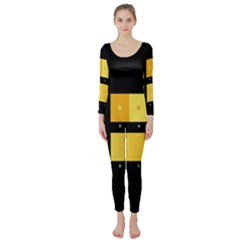 Horizontal Color Scheme Plaid Black Yellow Long Sleeve Catsuit by Mariart