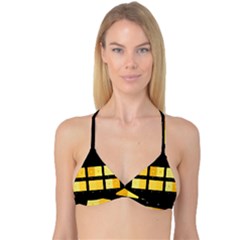 Horizontal Color Scheme Plaid Black Yellow Reversible Tri Bikini Top by Mariart