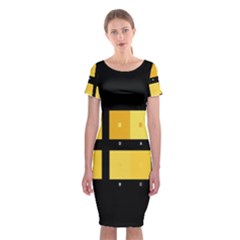 Horizontal Color Scheme Plaid Black Yellow Classic Short Sleeve Midi Dress by Mariart