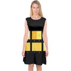 Horizontal Color Scheme Plaid Black Yellow Capsleeve Midi Dress by Mariart