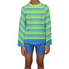 Line Horizontal Green Blue Yellow Light Wave Chevron Kids  Long Sleeve Swimwear by Mariart