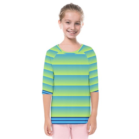 Line Horizontal Green Blue Yellow Light Wave Chevron Kids  Quarter Sleeve Raglan Tee by Mariart