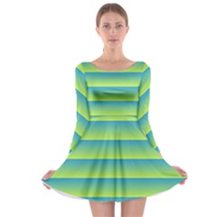 Line Horizontal Green Blue Yellow Light Wave Chevron Long Sleeve Skater Dress by Mariart