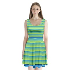 Line Horizontal Green Blue Yellow Light Wave Chevron Split Back Mini Dress  by Mariart