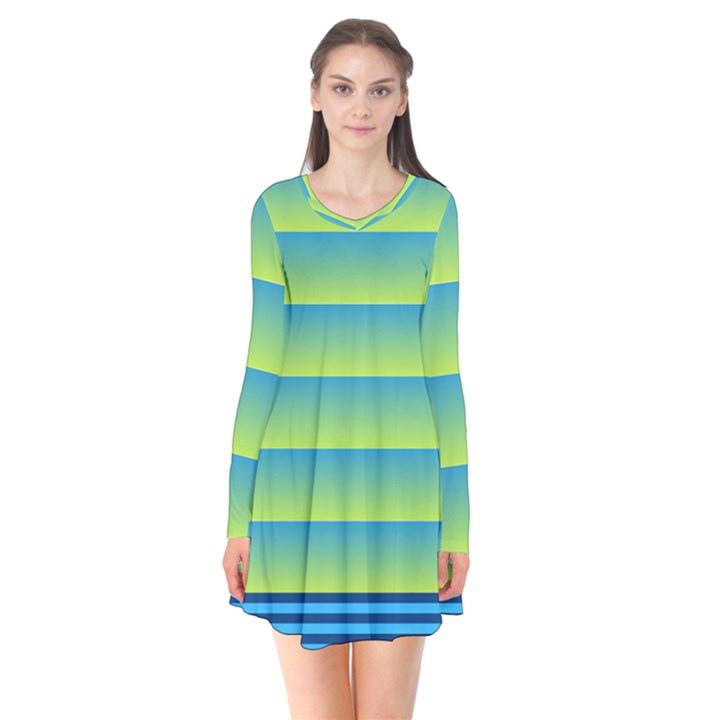 Line Horizontal Green Blue Yellow Light Wave Chevron Flare Dress