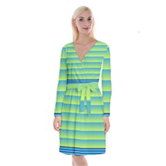 Line Horizontal Green Blue Yellow Light Wave Chevron Long Sleeve Velvet Front Wrap Dress