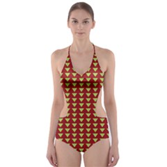 Hawthorn Sharkstooth Triangle Green Red Full Cut-out One Piece Swimsuit by Mariart