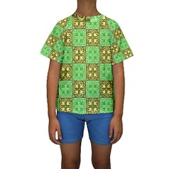 Clipart Aztec Green Yellow Kids  Short Sleeve Swimwear