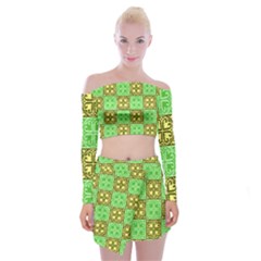 Clipart Aztec Green Yellow Off Shoulder Top With Skirt Set