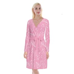 Floral Design Long Sleeve Velvet Front Wrap Dress