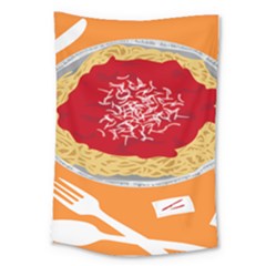 Instant Noodles Mie Sauce Tomato Red Orange Knife Fox Food Pasta Large Tapestry by Mariart