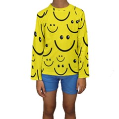 Linus Smileys Face Cute Yellow Kids  Long Sleeve Swimwear by Mariart