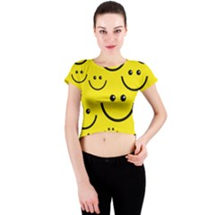 Linus Smileys Face Cute Yellow Crew Neck Crop Top by Mariart