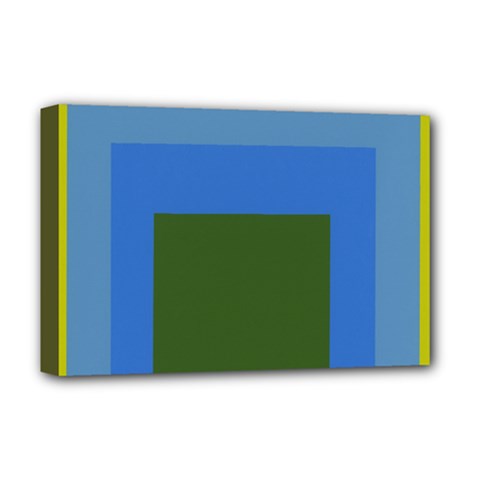 Plaid Green Blue Yellow Deluxe Canvas 18  X 12   by Mariart