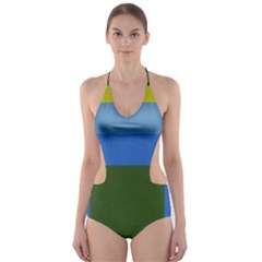 Plaid Green Blue Yellow Cut-out One Piece Swimsuit by Mariart