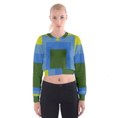 Plaid Green Blue Yellow Cropped Sweatshirt by Mariart